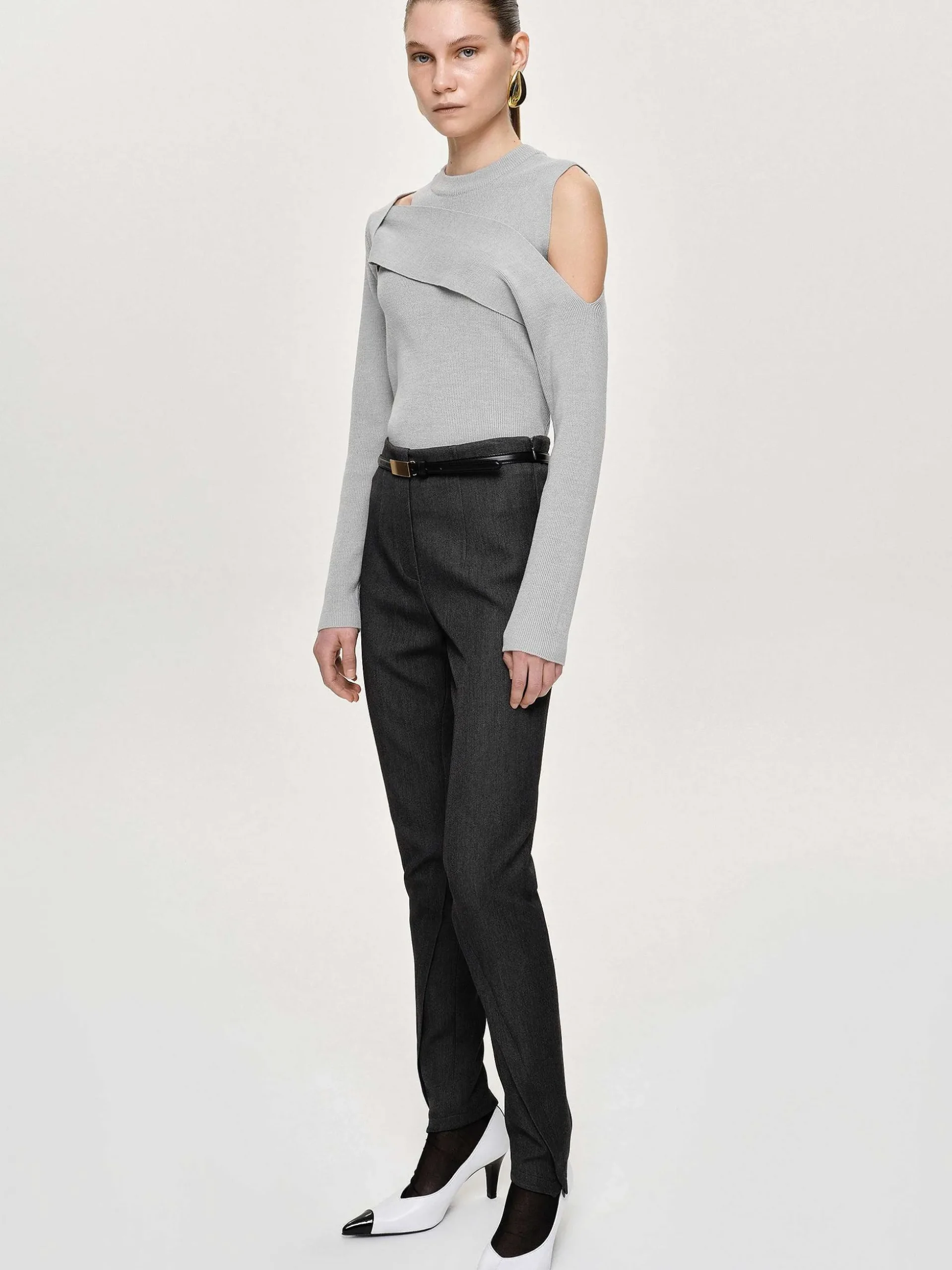 Women Source Unknown Clothing-Tyia Bias-Cut Slim Trousers, Dark Charcoal