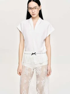 Women Source Unknown Tops-V-Neck Crepe Blouse, White