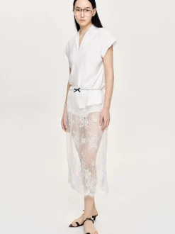 Women Source Unknown Clothing-V-Neck Crepe Blouse, White