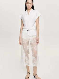 Women Source Unknown Clothing-V-Neck Crepe Blouse, White