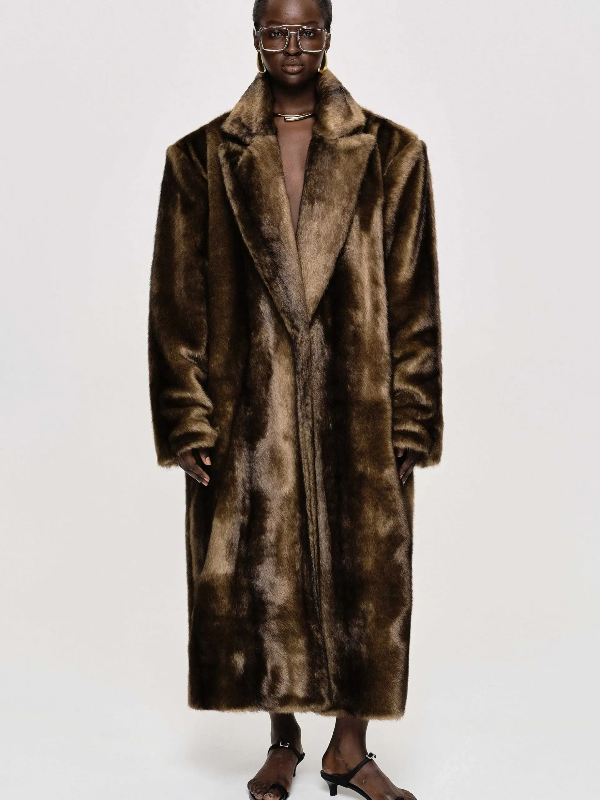 Women Source Unknown Outerwear-Wallis Fur Oversized Grandpa Coat, Espresso