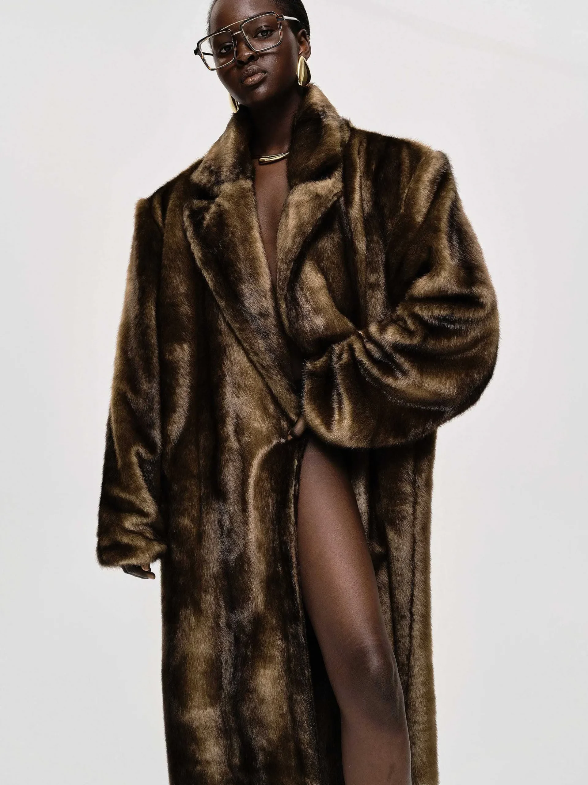 Women Source Unknown Outerwear-Wallis Fur Oversized Grandpa Coat, Espresso