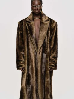 Women Source Unknown Outerwear-Wallis Fur Oversized Grandpa Coat, Espresso