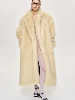 Women Source Unknown Clothing-Wallis Fur Oversized Grandpa Coat, Tuscan Cream