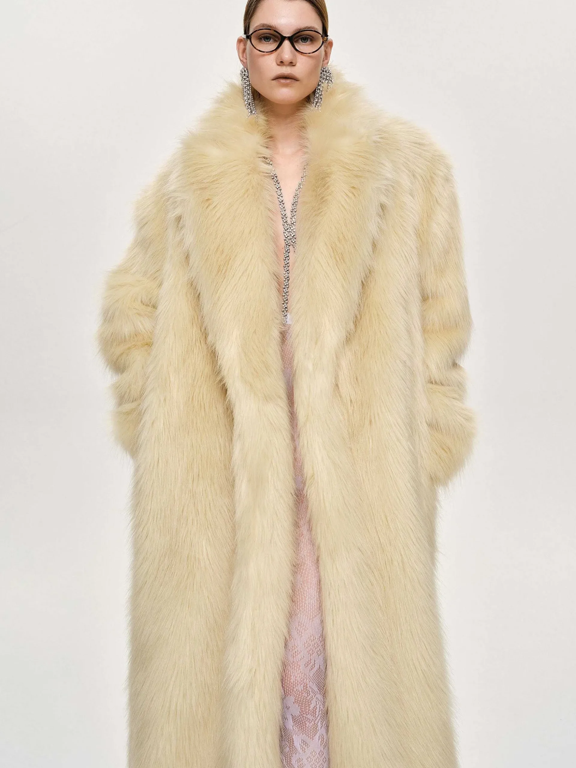 Women Source Unknown Clothing-Wallis Fur Oversized Grandpa Coat, Tuscan Cream