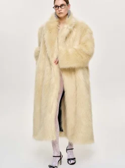 Women Source Unknown Clothing-Wallis Fur Oversized Grandpa Coat, Tuscan Cream