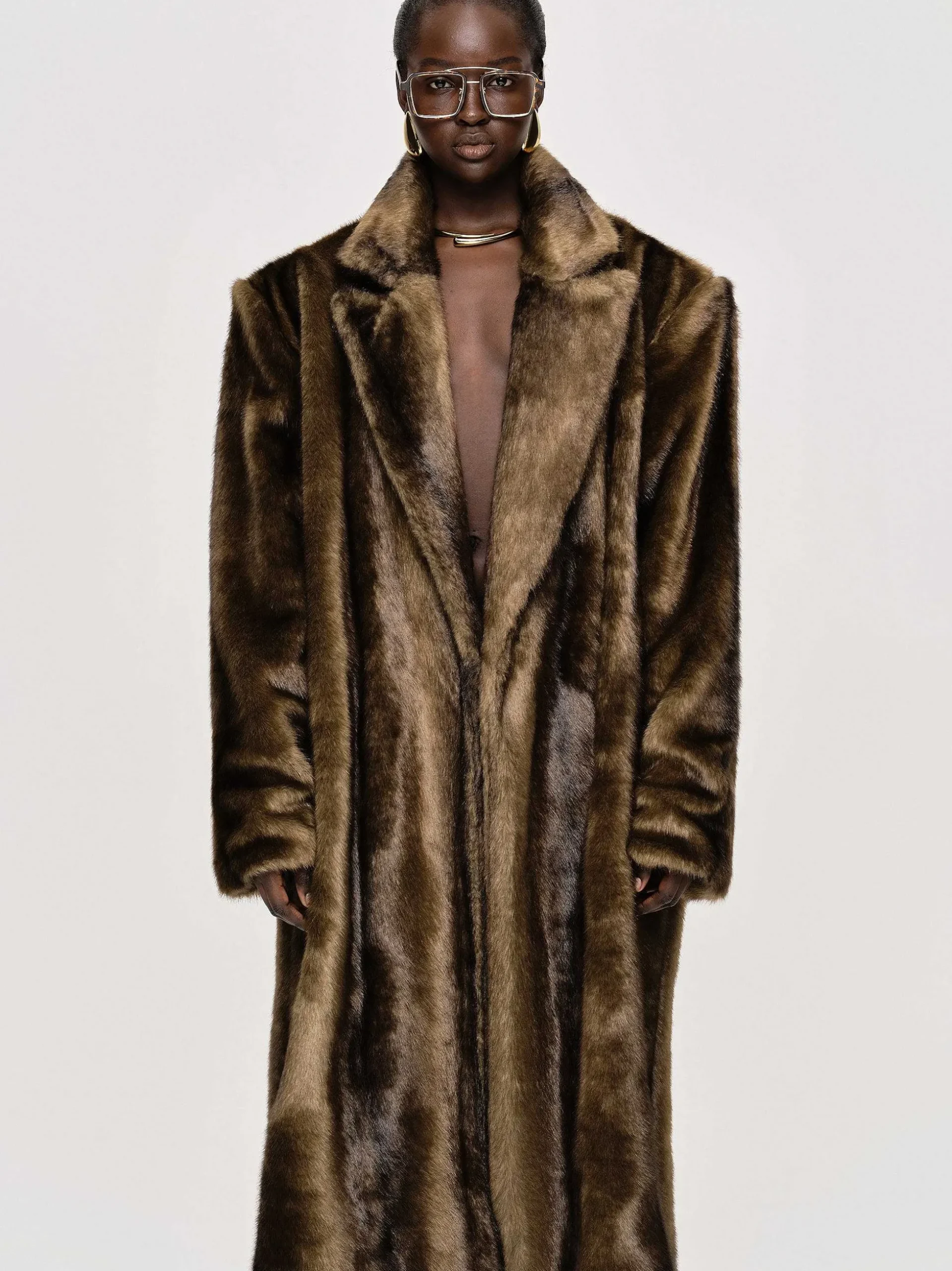 Women Source Unknown Clothing-Wallis Fur Oversized Grandpa Coat, Espresso