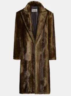 Women Source Unknown Clothing-Wallis Fur Oversized Grandpa Coat, Espresso