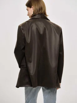 Women Source Unknown Outerwear-Washed Faux Leather Jacket, American Bronze