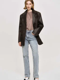 Women Source Unknown Outerwear-Washed Faux Leather Jacket, American Bronze