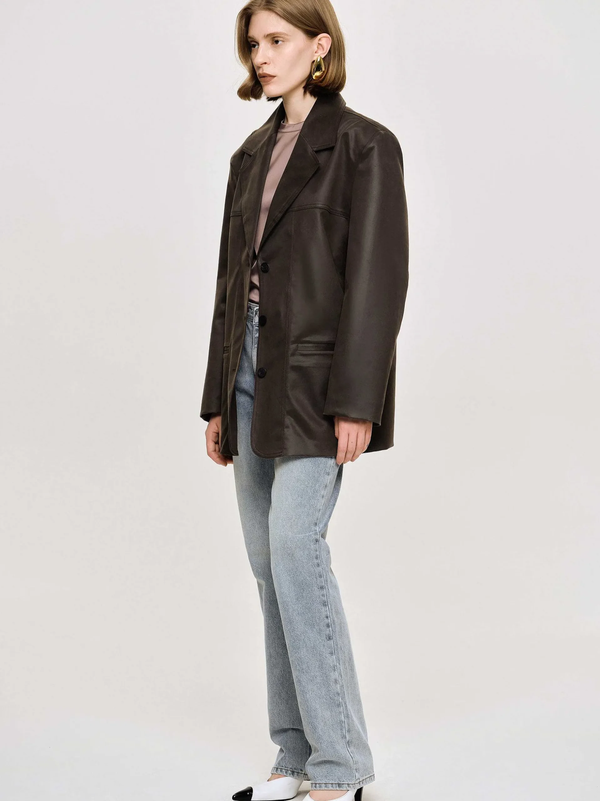 Women Source Unknown Outerwear-Washed Faux Leather Jacket, American Bronze