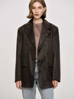 Women Source Unknown Outerwear-Washed Faux Leather Jacket, American Bronze