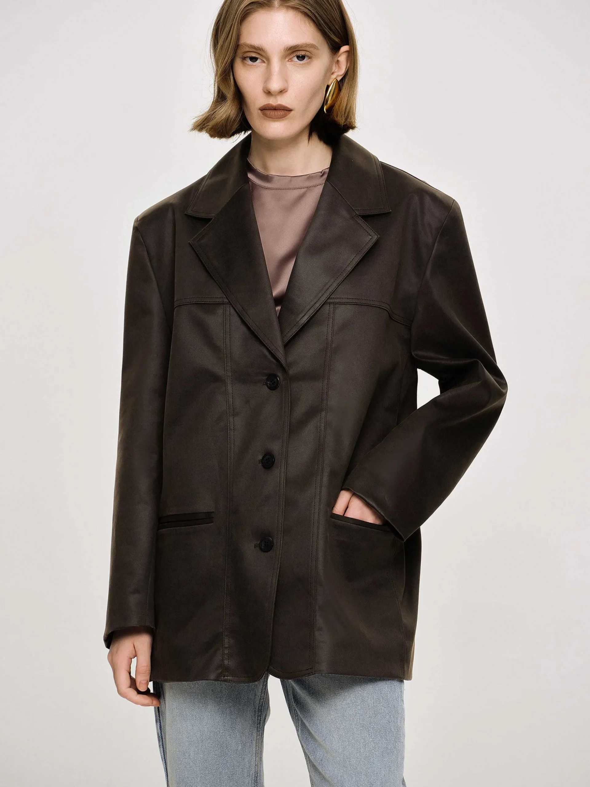 Women Source Unknown Outerwear-Washed Faux Leather Jacket, American Bronze