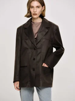 Women Source Unknown Clothing-Washed Faux Leather Jacket, American Bronze