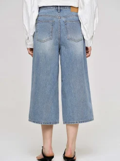 Women Source Unknown Clothing-Wide Cropped Jeans, Medium Blue