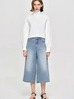 Women Source Unknown Denim-Wide Cropped Jeans, Medium Blue