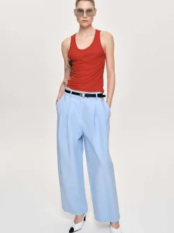 Women Source Unknown Clothing-Wide-Leg Pintuck Trousers, Ice Blue