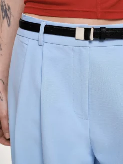 Women Source Unknown Clothing-Wide-Leg Pintuck Trousers, Ice Blue