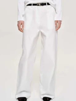 Women Source Unknown Clothing-Wide-Leg Poplin Pants, White